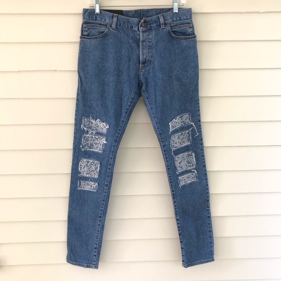Balmain Other - Balmain Paris Men’s Denim Jeans Crystal Knee Patches Slim Fit Size 30